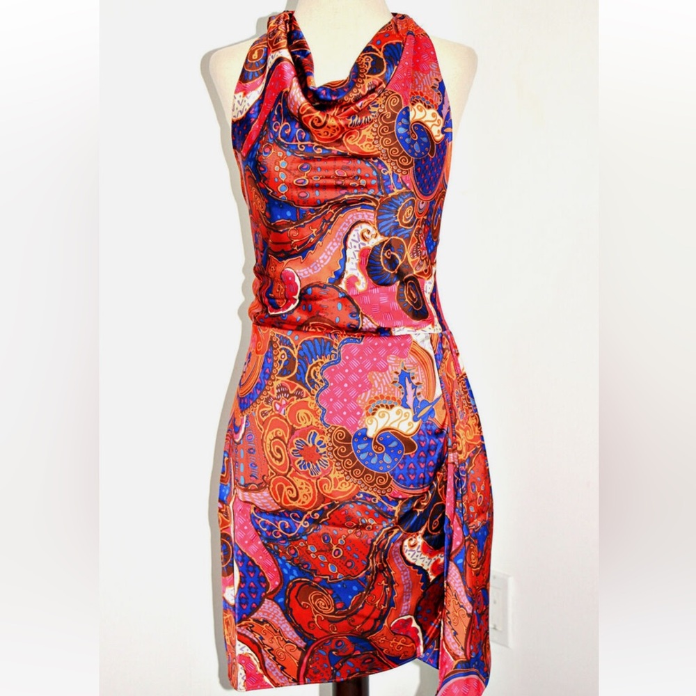 House of Harlow - Paisley Print Cowlneck Mini Halter Dress - Size 12